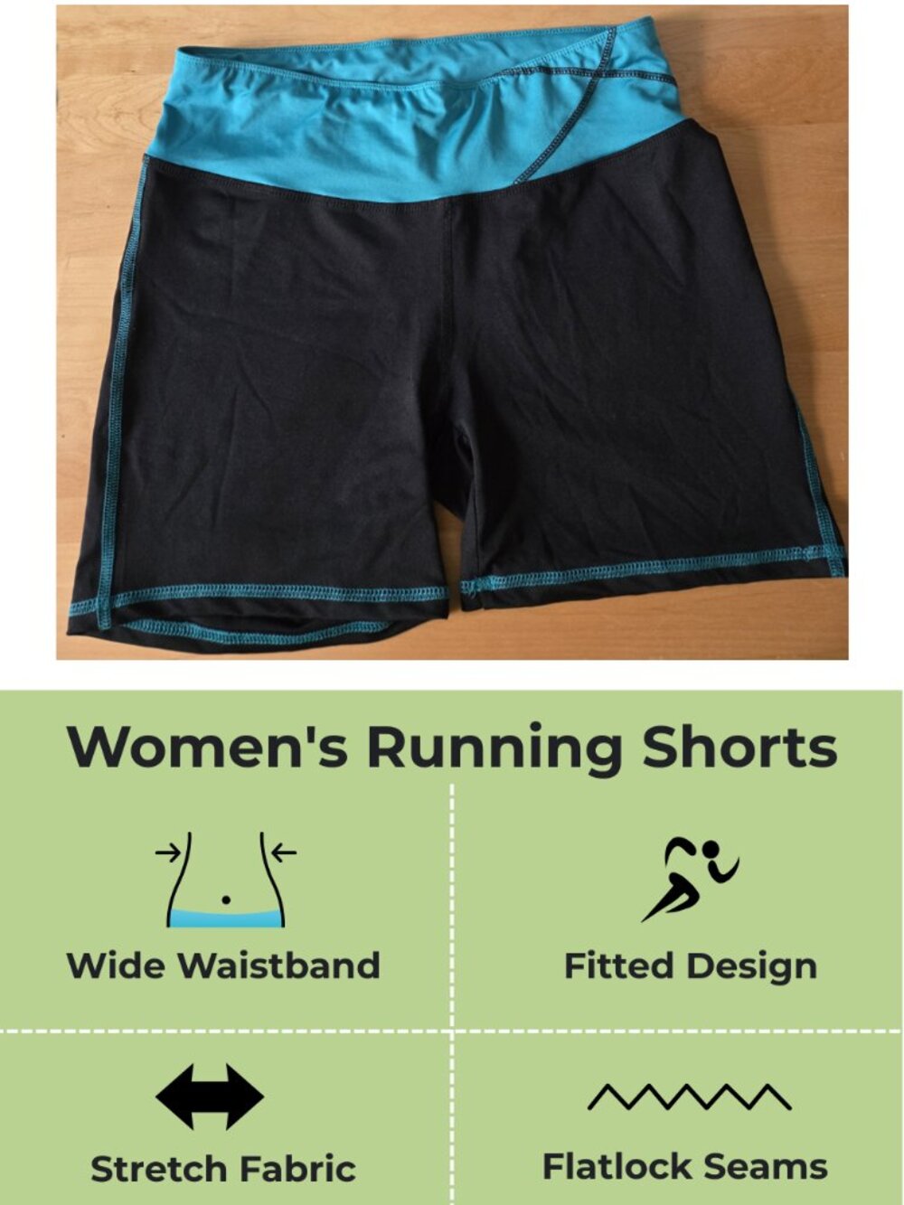 Athletic Running Shorts Black & Turquoise XXL